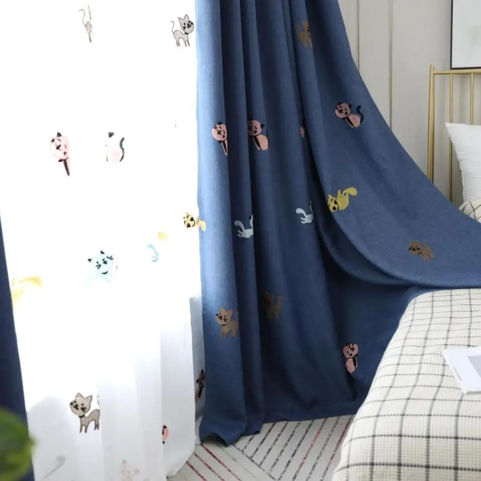 Милый Кот Шторы для Детская комната мальчиков с мультипликационным принтом