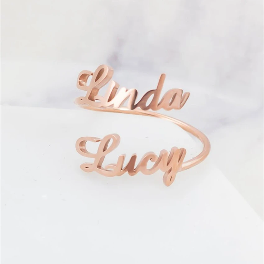 Adjustable Double Name Ring Custom Two Rings Couples Names on New Women Men Jewelry Stainless Steel Bague double nom | Украшения и