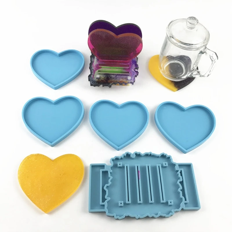 

5 Pcs/Set Love Heart Coaster Epoxy Resin Mold Cup Mat Casting Silicone Mould DIY Crafts Jewelry Placemat Plate Mold