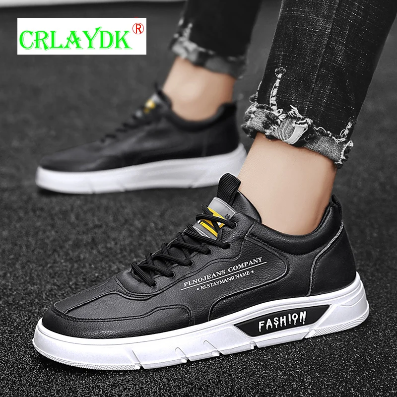 

CRLAYDK Men Leather Walking Flats Low Top Sneakers Fashion Skateboard Breathable Running Shoes Comfort Driving Youth Boys Tennis