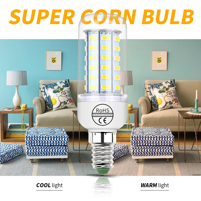 

220V E27 Led Lamp E14 Led Corn Bulb Candle GU10 LED Light Bulb 24 36 48 56 69 72 Lampada Led B22 SMD5730 Chandelier Lighting G9