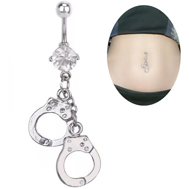 

Handcuffs Navel Piercing Jewelry Bar Length 12mm Sexy Body Piercing Jewelry Surgical Steel CZ Crystal Belly Button Ring