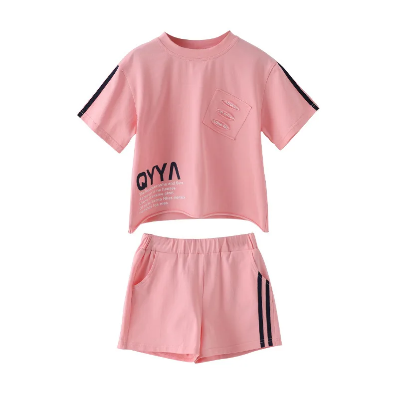 Girls Sports Suit 2021 New Summer Youth Children Leisure Suit Loose Shorts Running Sports 2PCS suit
