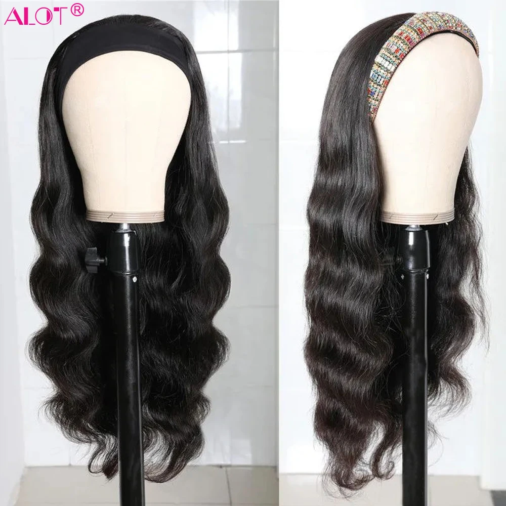 Парик с головной повязкой бразильские волнистые человеческие волосы парик