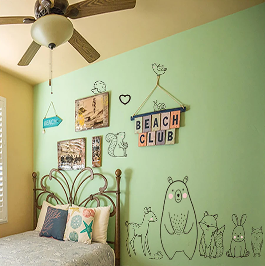 cartoon animal wall sticker Shy Bear Fox Baby Children Room Creative Nursery Decals Adhesive Home Decor Wallpaper Supply | Дом и сад