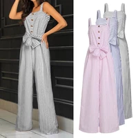 celmia women sexy sleeveless jumpsuits elegant ol summer rompers casual buttons belted striped playsuits overalls