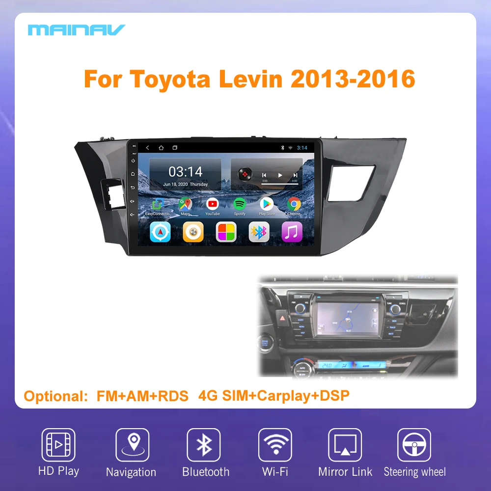 

Автомобильная Мультимедийная система, Android 10, для Toyota Levin 2013-2016 RDS, с видеоплеером, GPS Навигатором, DSP, CarPlay, 10 дюймов