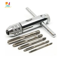 adjustable silver t handle ratchet tap holder wrench with 5pcs m3 m8 3mm 8mm machine screw thread metric plug t shaped tap