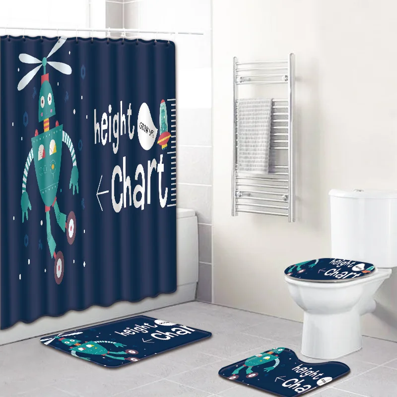 

Cartoon Insect Shower Curtain Floor Mat 4 Piece Set Shower Curtain Bathroom Anti-slip Mat Set