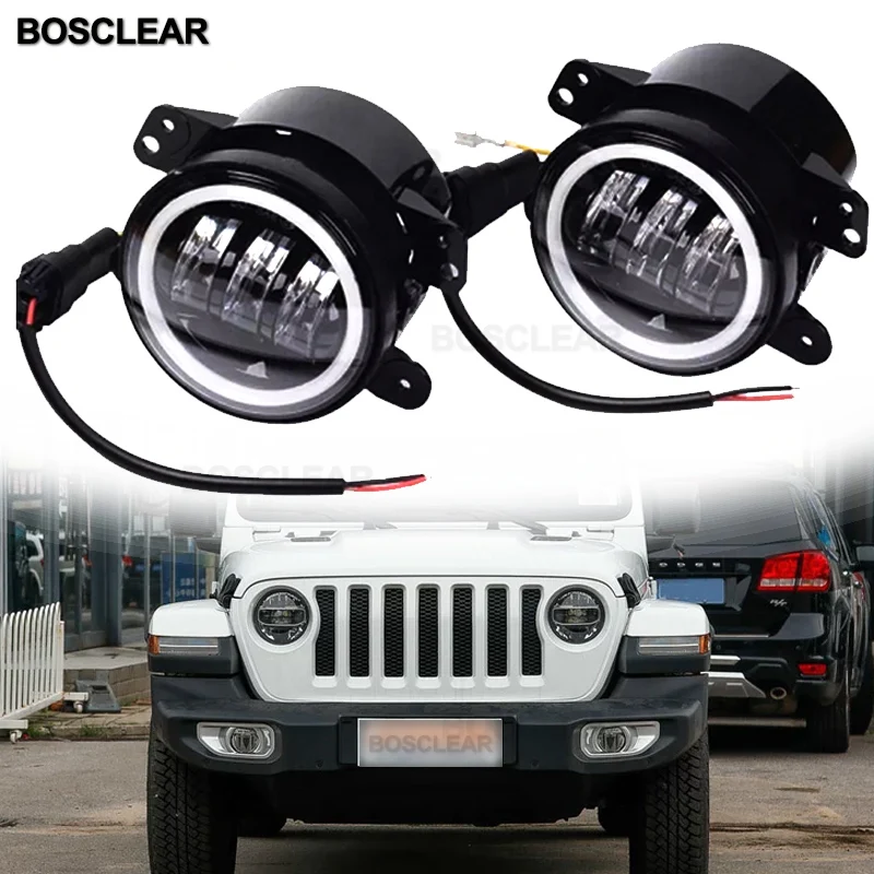 2pcs 4&quot 30W With Halo DRL Lamp LED Fog Light For 2007~2014 Jeep Wrangler JK LJ TJ Rubicon Sahara Dodge Journey Chrysler bosclear |