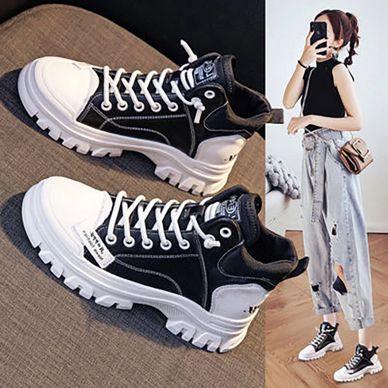 

High-Top Women's Shoes White Shoes Autumn 2021 New Wild Ins Super Hot Tide Thick-Soled Sports High-Top Casual Shoes