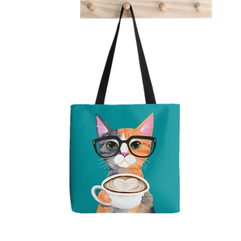 

Women Shopper bag Kitten latte Love Printed Kawaii Bag Harajuku Shopping Canvas Shopper Bag girl handbag Tote Shoulder Lady Bag