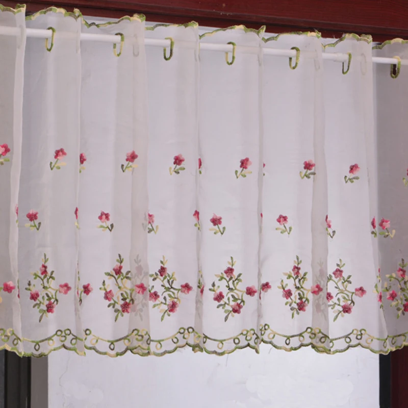 

Embroidered Floral Short Curtains For Kitchen Valance Pelmet Voile Curtains for Living Room Bedroom Door Window Blinds
