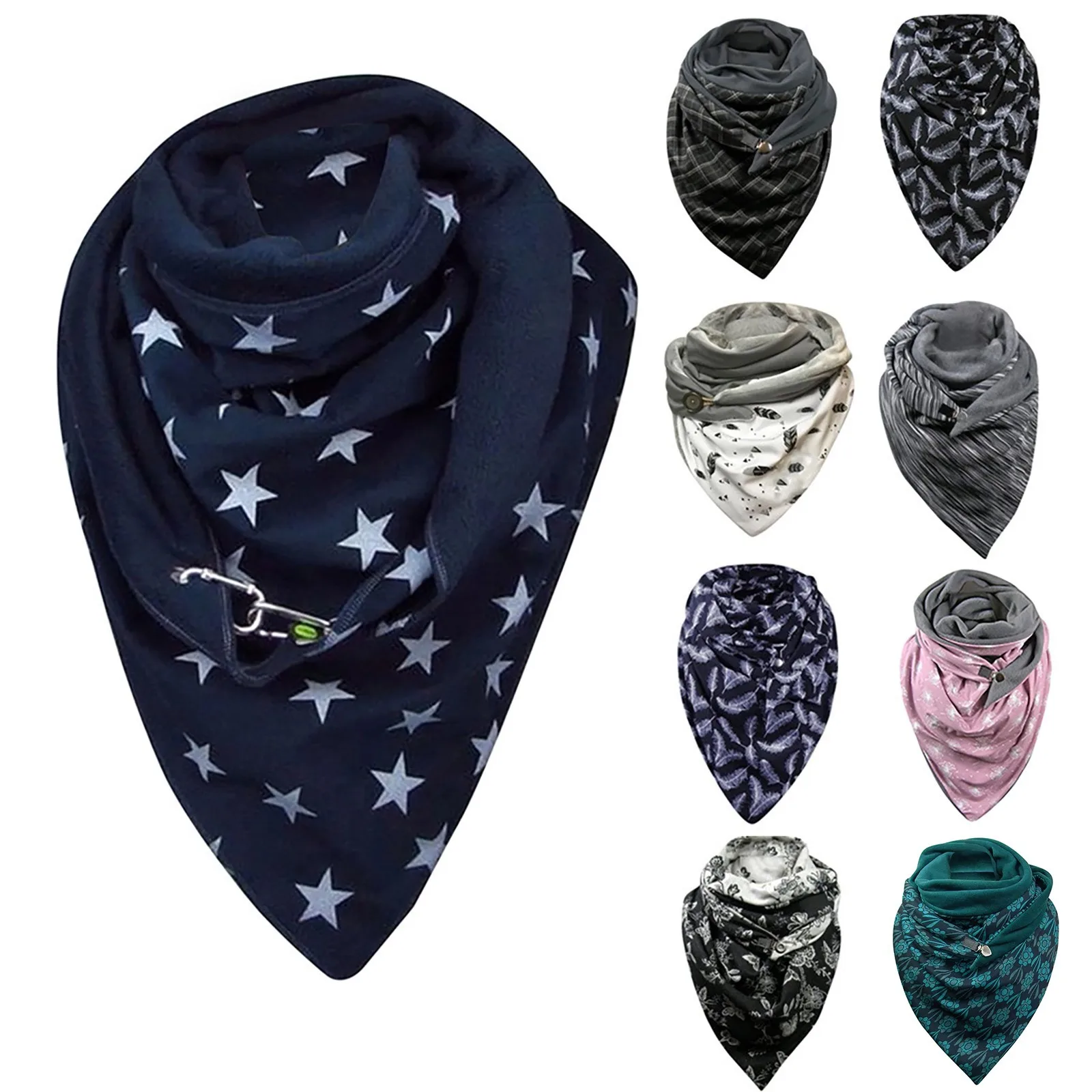 

Fashion Women Soild Dot Printing Button Soft Wrap Casual Warm Scarves Shawls Foulard En Soie Платок Женский Star Printing Scarf