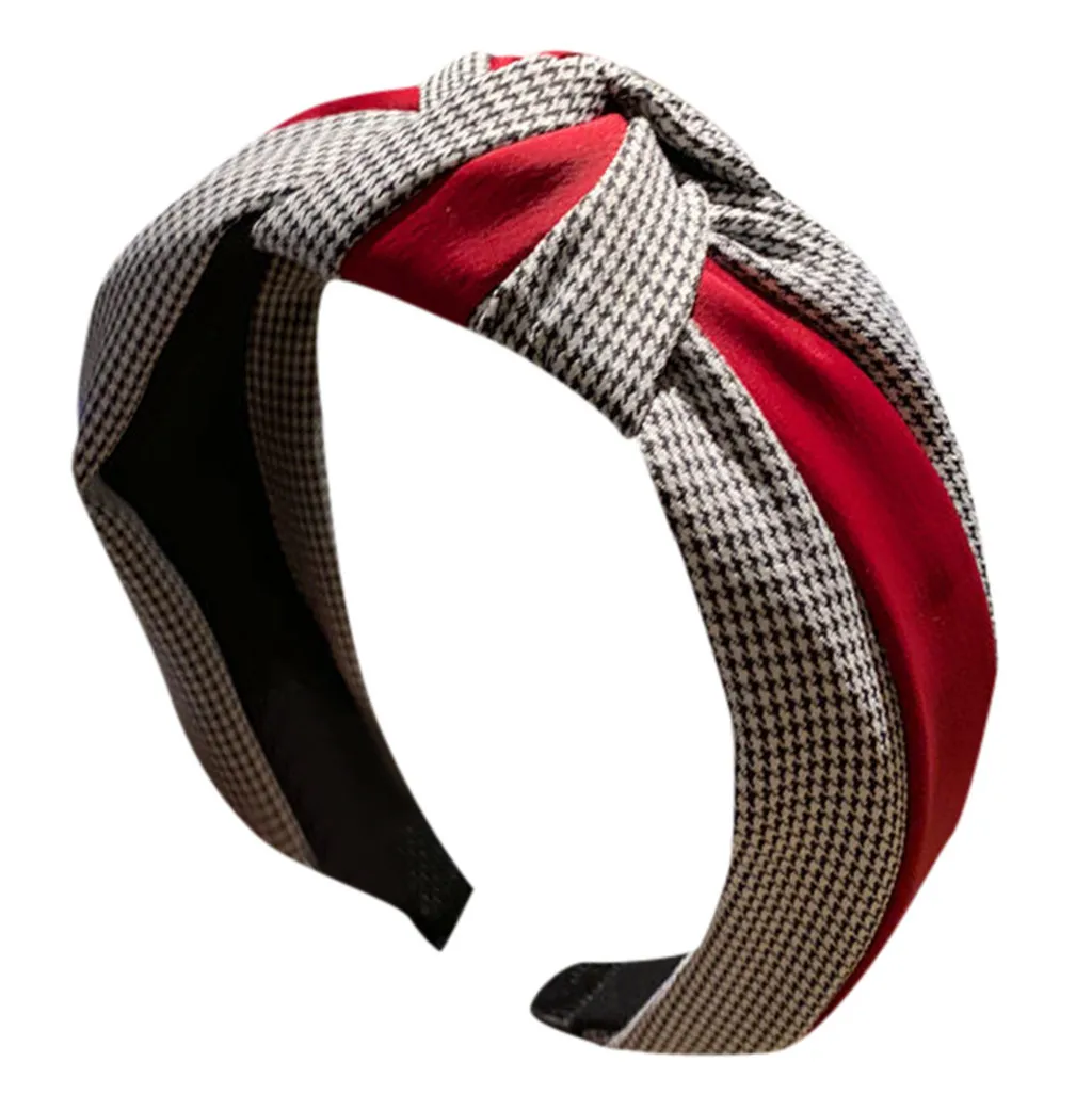Женская повязка на голову в клетку с бантом и перехлёстом |