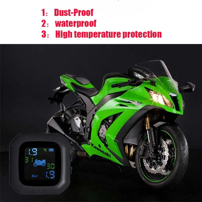 

Waterproof M3 Motorcycle Tire Pressure Monitoring System Sun Protection LCD Display 2 External WI Sensor Motor Tyre Aotu Alarm