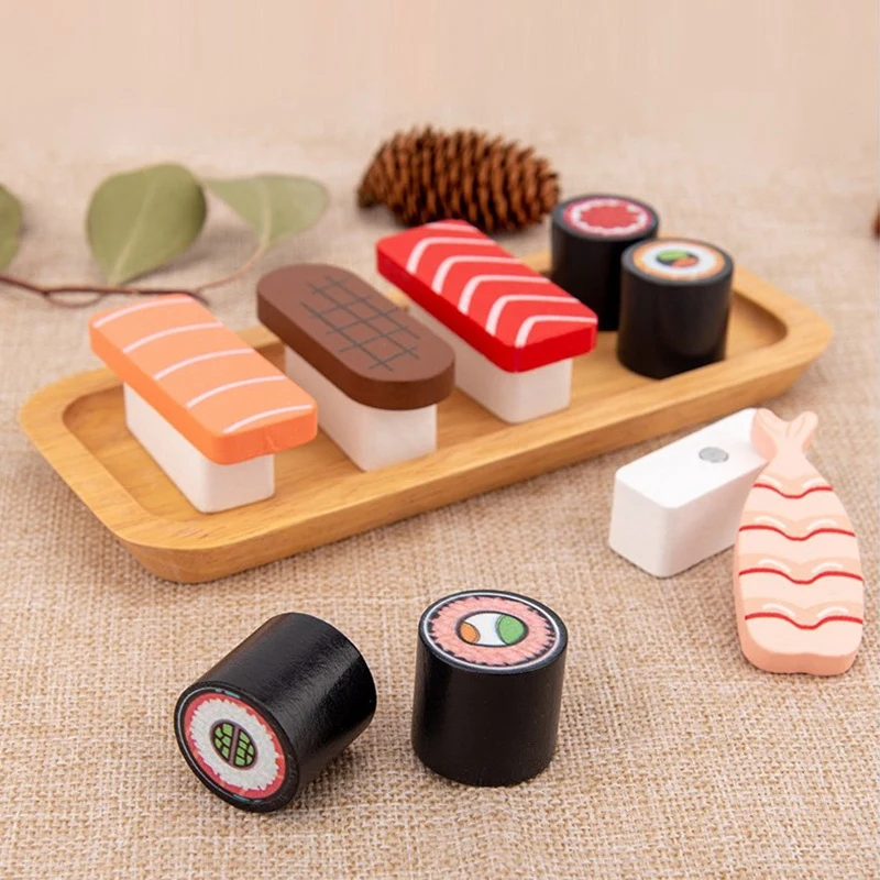 

Kids Kitchen Miniature Food Simulation Sushi 3D DIY Wooden Games Pretend Play netic Toys for Children Kitchen Set