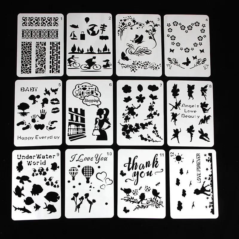 12 шт. А5 Многослойные трафареты для краски спрей DIY инструмент рисования