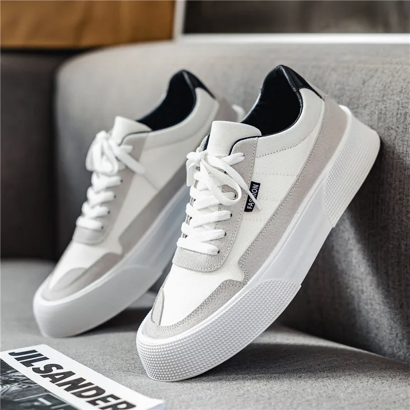

Fashion White Canvas Sneakers for Men Flat Non-slip Breathable Men's Skateboard Shoes Platform Canvas Shoes Men Vulcanize Shoes