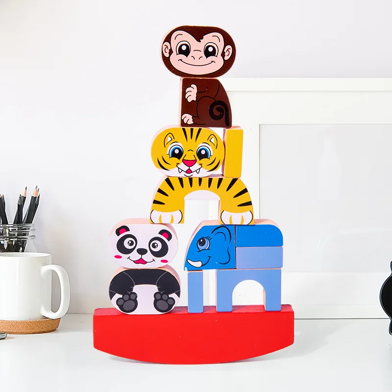 

Wooden Cartoon Animal Balancing Jenga High Children's Puzzle Stacking And Assembling Blocks Jenga Family Game
