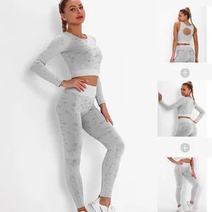 Женский спортивный костюм из 2 предметов, бесшовный спортивный костюм с высокой талией для тренировок