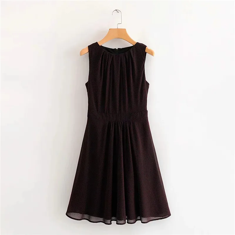 Женское винтажное шифоновое платье с принтом в горошек на молнии сзади без