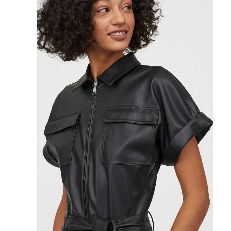 Женский Облегающий комбинезон ZOEPO элегантный из искусственной кожи на молнии