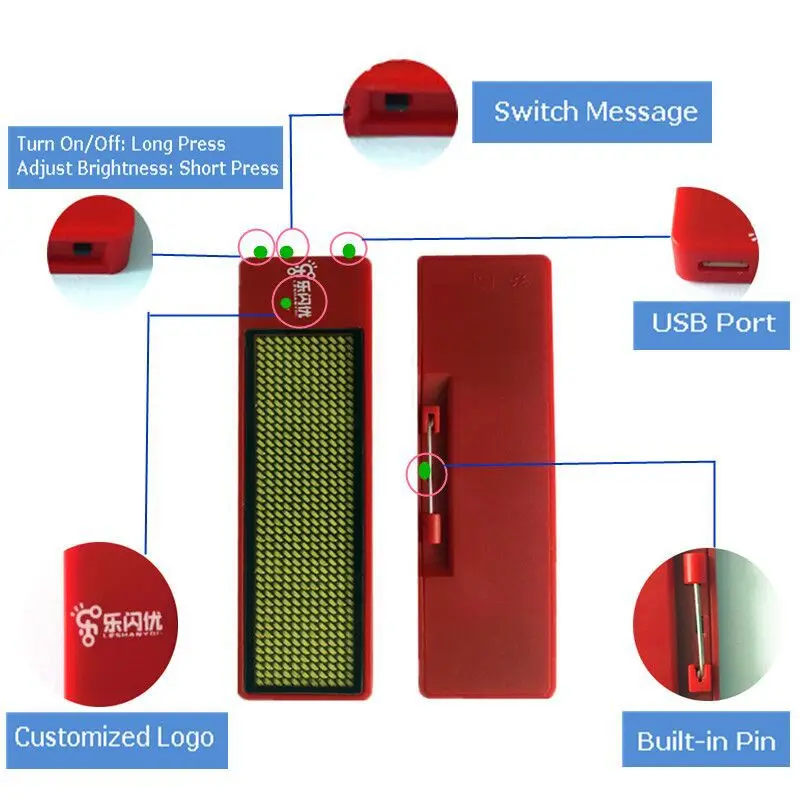 Светодиодный значок зажим Insignia перезаряжаемый Bluetooth цифровая Diy прокрутка доска