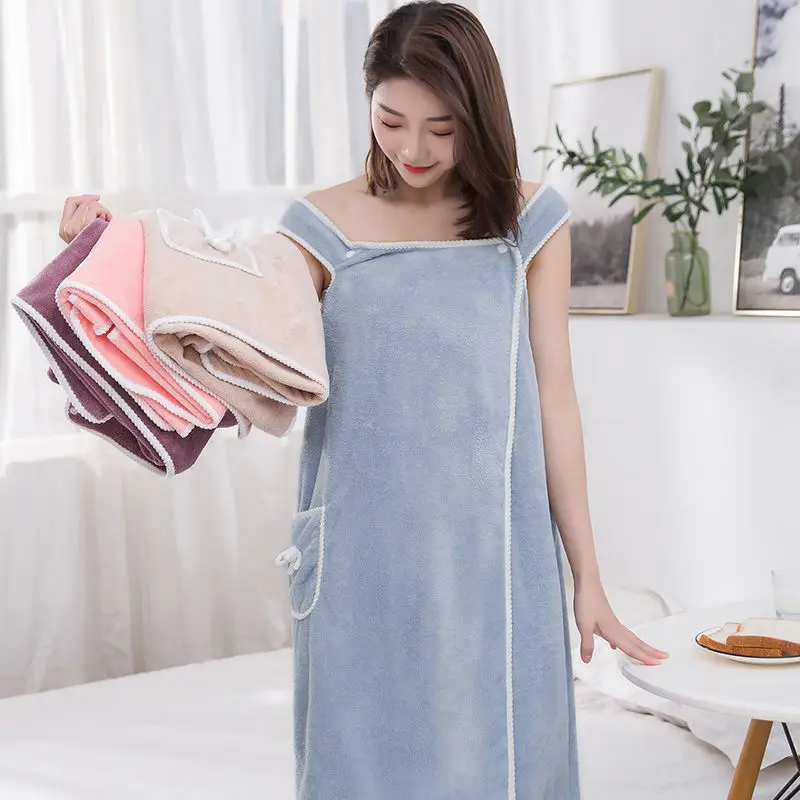 

Can Wear Bath Towel Absorbent Coral Velvet Sling Bath Skirt Bath Robe Soft Chest Wrapped Bath Fine Fiber Bath Towel
