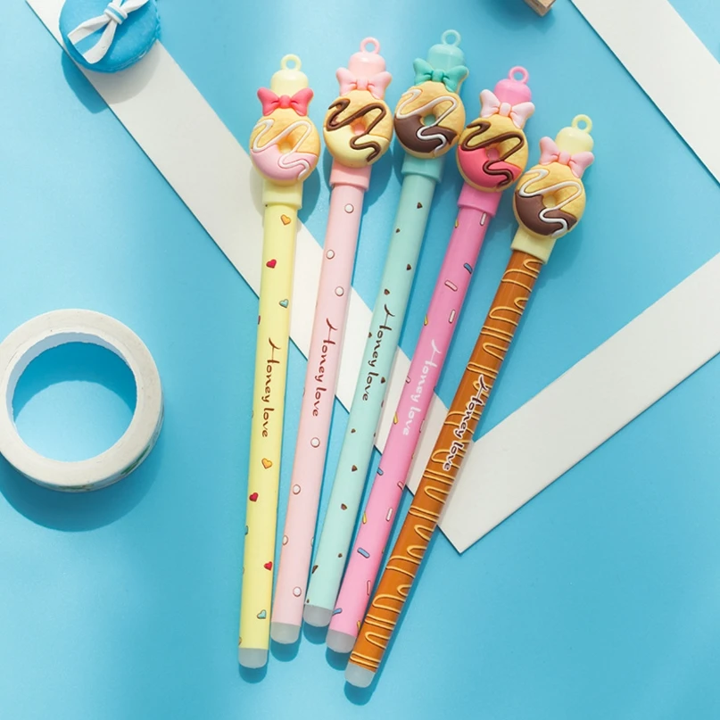 

1Pc Kawaii Donuts Erasable Pen Cartoon Doll Rubbing Gel Pens 0.5mm Blue Ink Material Escolar School Office Supplies