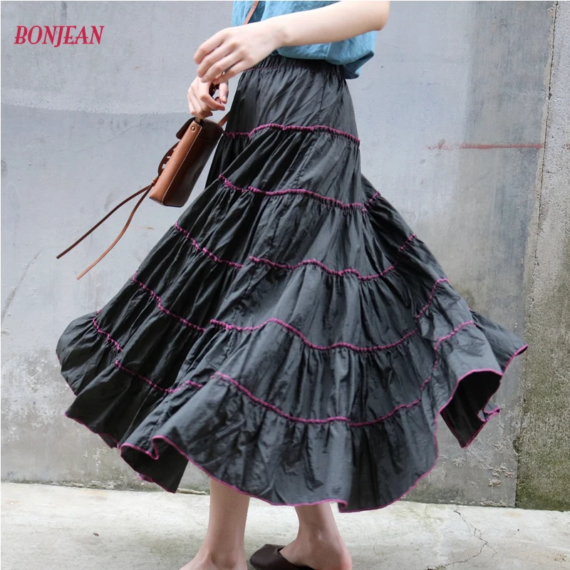 2019 женские льняные хлопковые длинные юбки комплект пуловер + кожаная юбка макси