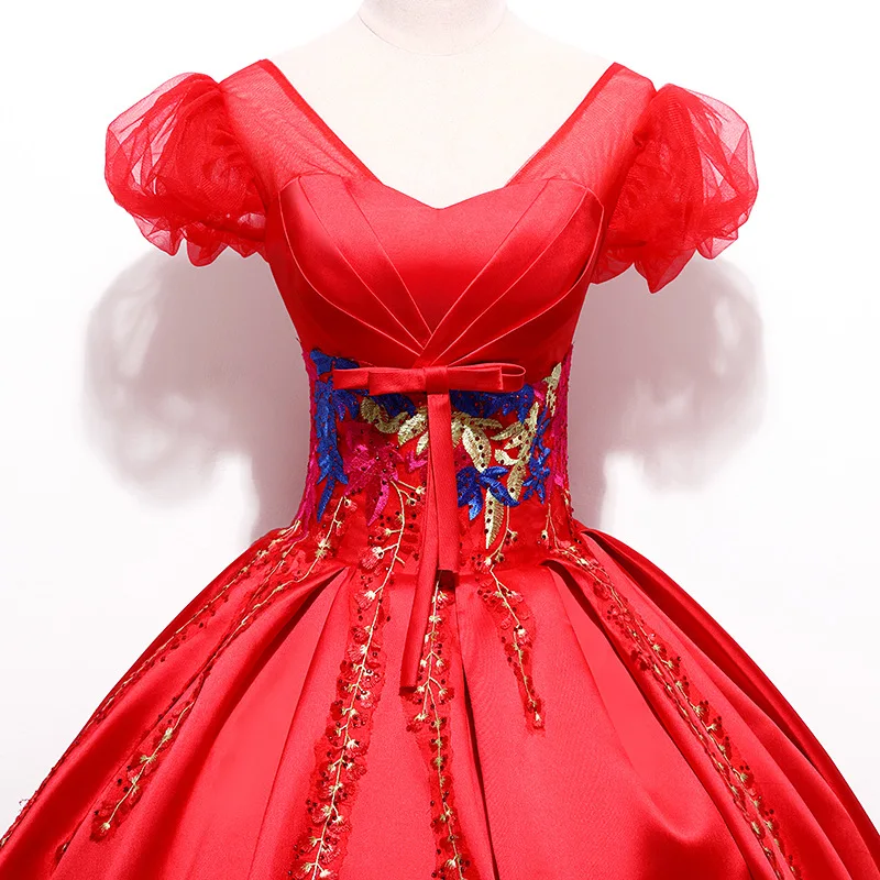 

Sweet 16 Quinceanera Dress Ball Gown Satin Floral Appliques Beaded Masquerade Puffy Long Prom Formal Wear Vestidos