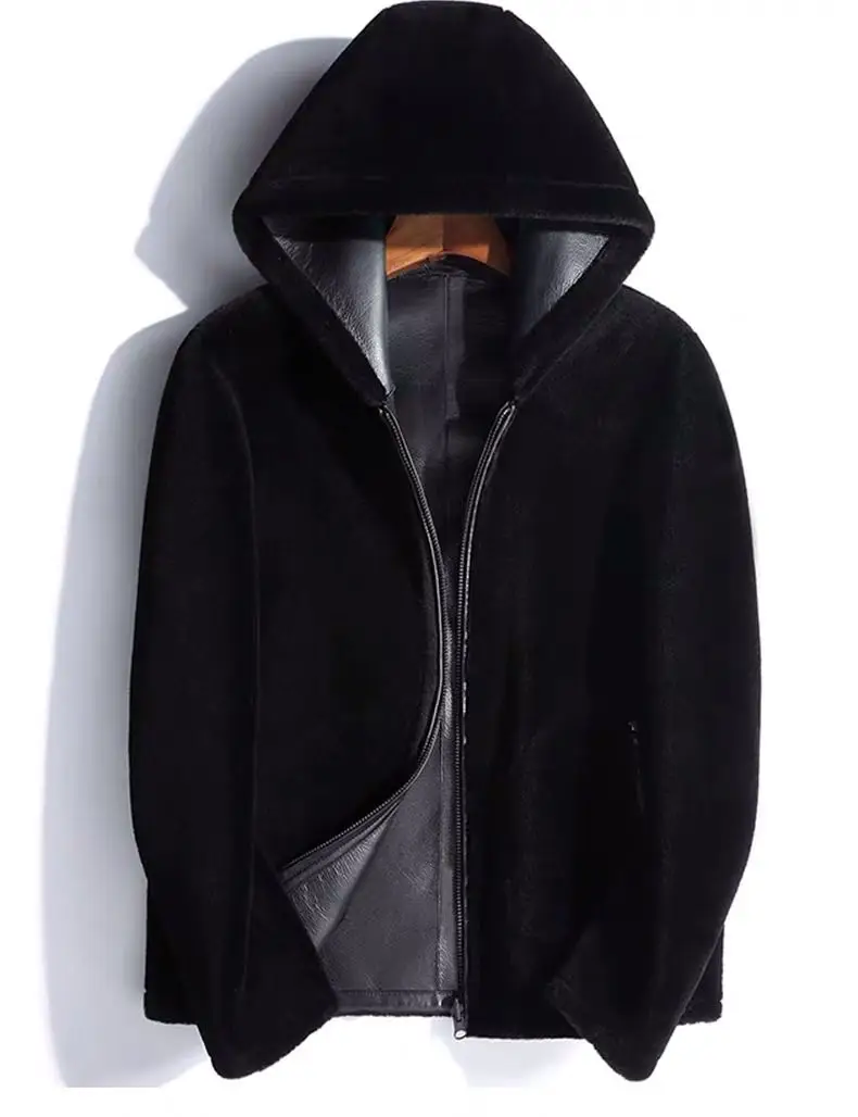 Шуба мужская из овчины с капюшоном короткая шуба искусственного меха 20100 |