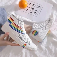 high top canvas shoes for women girls student canvas shoes 2021 summer ins fashion sneakers white rainbow vulcan female shoes