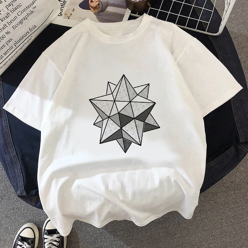 

2021 Summer Women T-shirt Geometry Printed Tshirts Casual Tops Tee Harajuku 90s Vintage White Tshirt Female Clothing