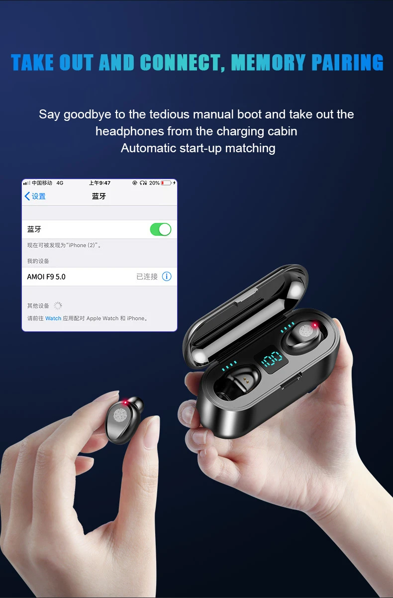 Bluetooth V5.0 2000 мАч TWS наушники беспроводные наушники стерео Спортивные Беспроводные наушники гарнитура мощность для iPhone Xiaomi