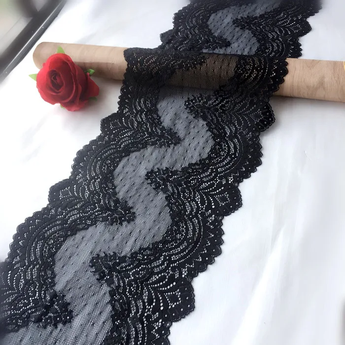 

5 м/лот 22 см черная Толстая изысканная вышивка эластичная кружевная юбка с ажурным подолом облегающие нагрудные аксессуары
