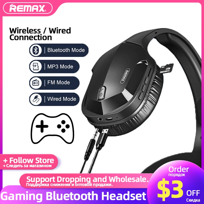 

Remax Gaming Wireless Headset Bluetooth Hands-free Music Phone Gamer Headphone AUX Bluetooth Gaming Earphones for iPhone Xiaomi