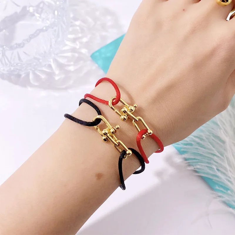 

High Quality Gold Plated Titanium Steel U Chain Bracelet 11 Kinds of Color Adjustable Rope Bracelets for Men Women
