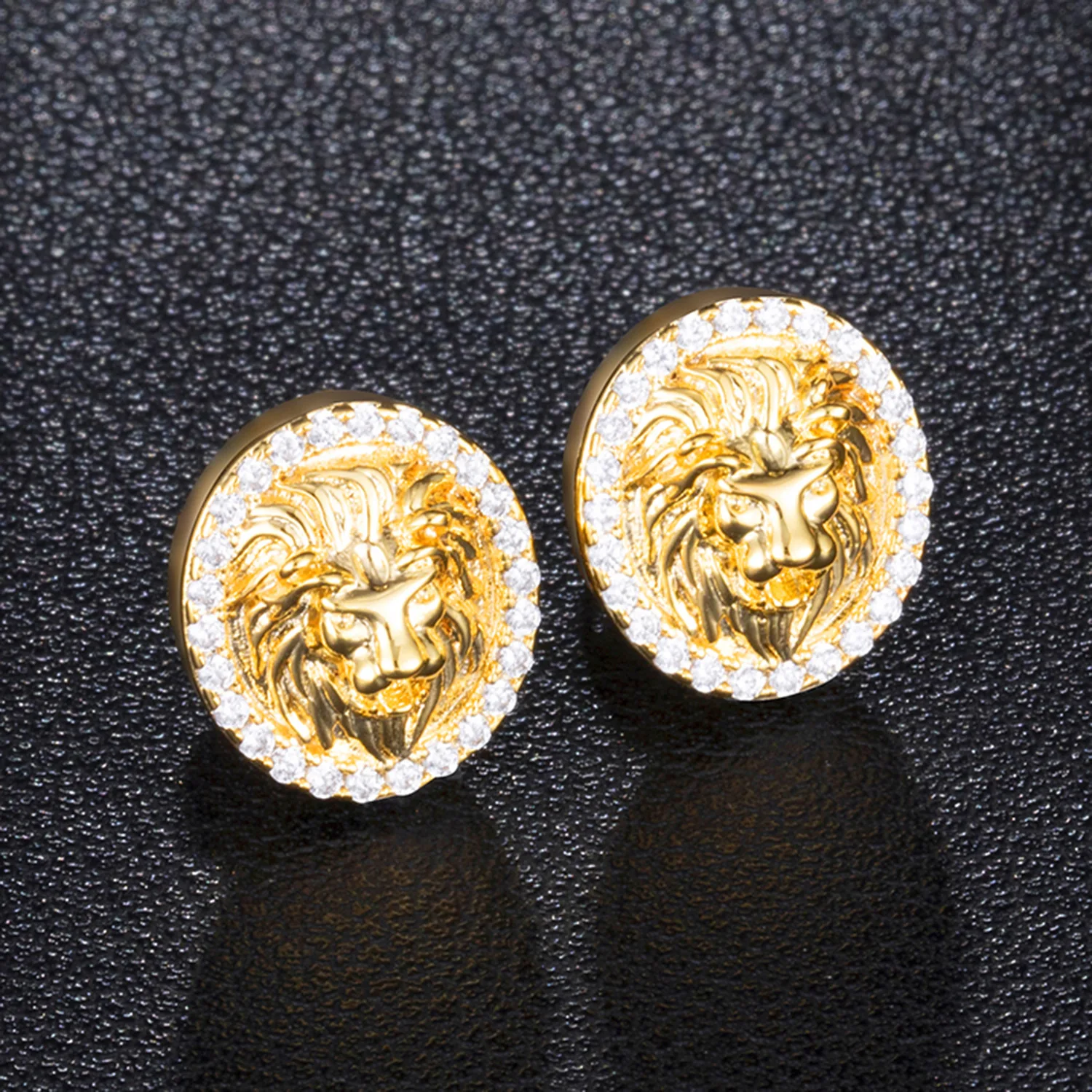 

Fashion Micro Inlaid Zircon Round Lion Stud Earrings Men's and Women's Hip Hop Rock Party Jewelry Punk Animal Stud Earrings