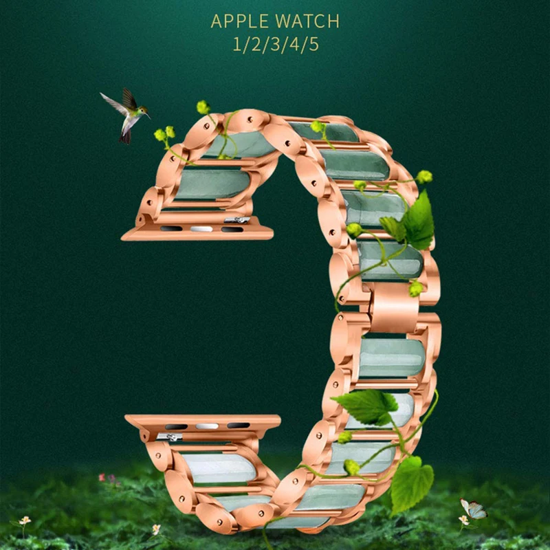Изумрудный нефрит ремешок для Apple Watch 38/42 мм из нержавеющей стали correa наручных