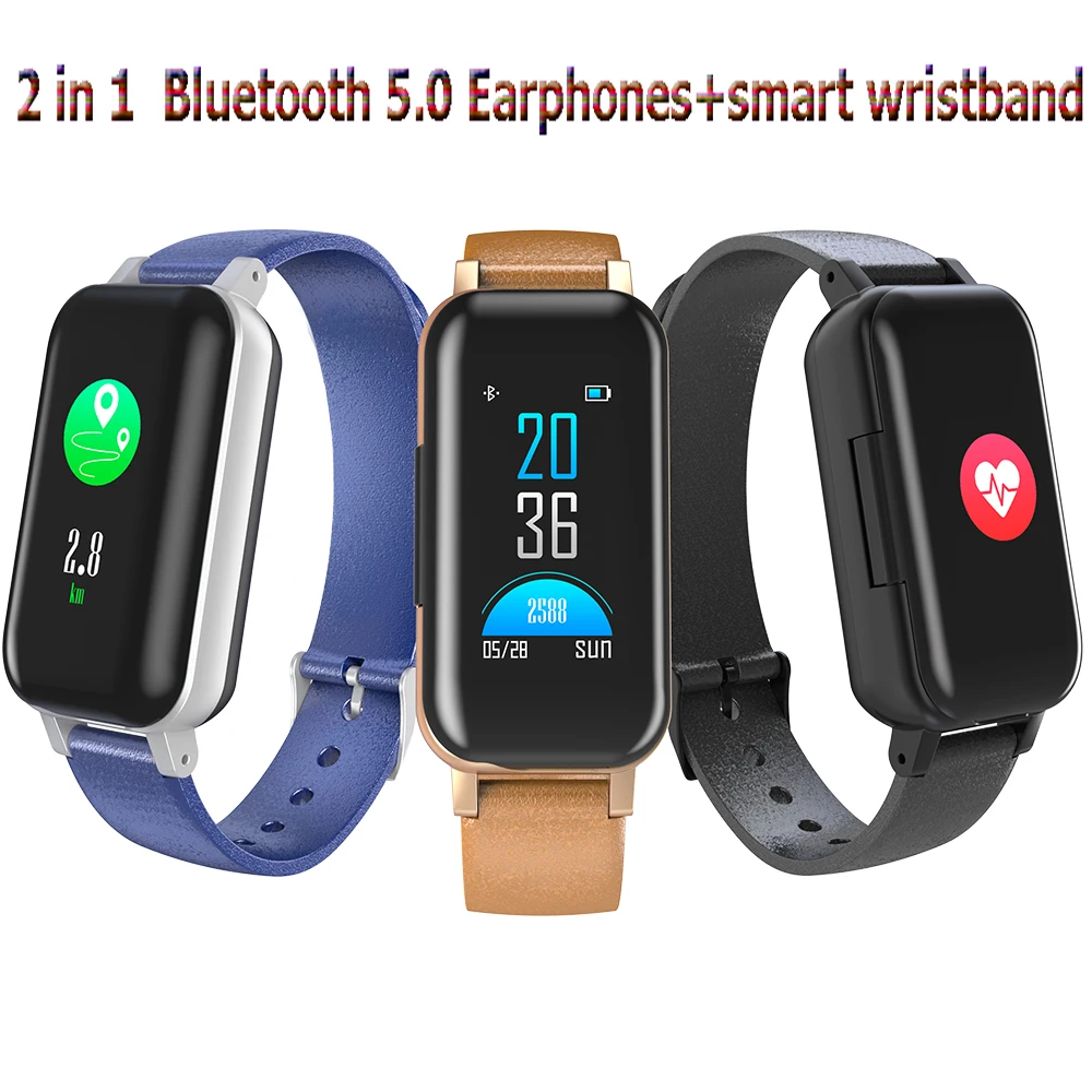 Беспроводные наушники Bluetooth 5 0 2 в 1 водонепроницаемые умные браслеты с ЖК панелью