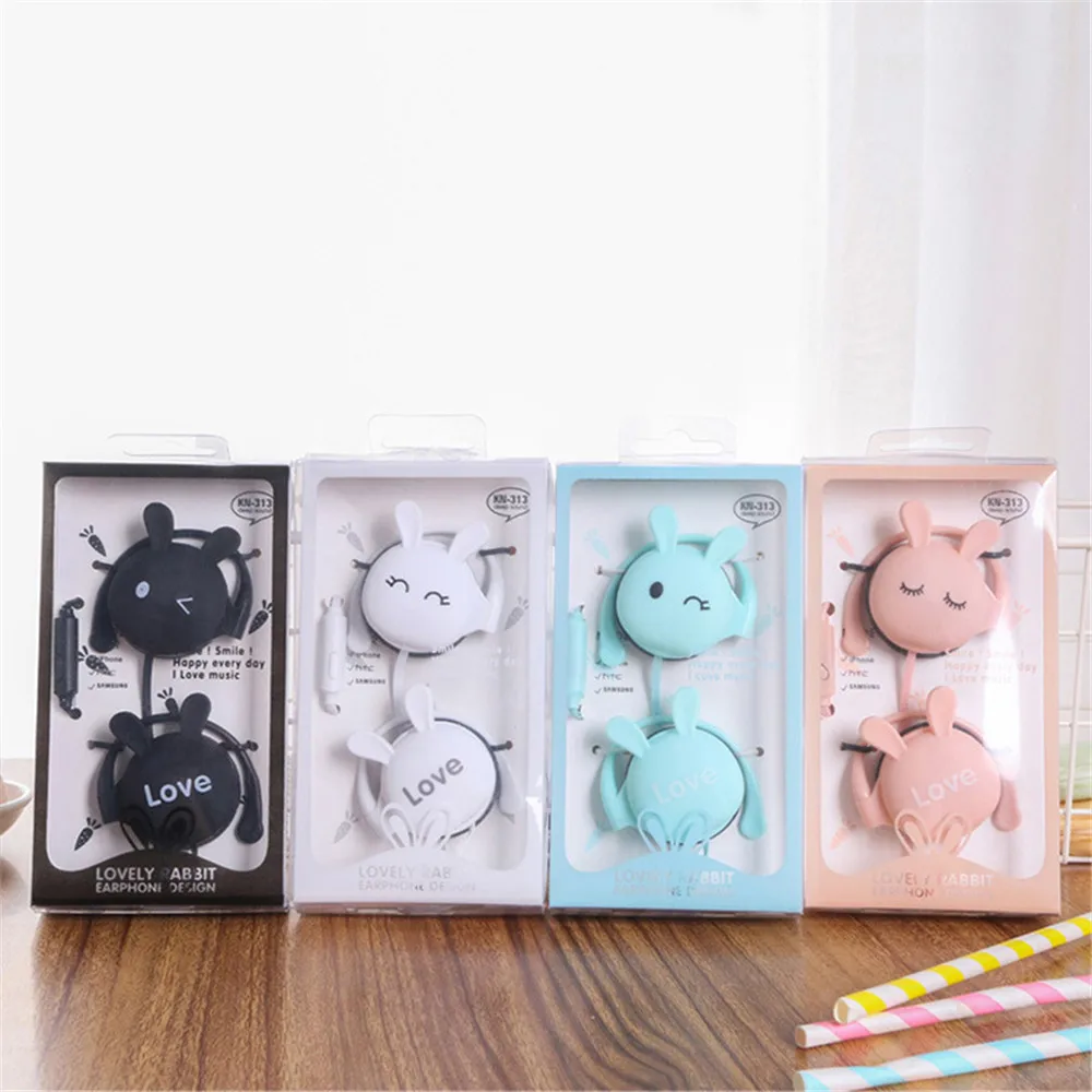 

3.5mm Cute Rabbit Cartoon Stereo Earphone Headphone with Ear-hook Sports Headset for Xiaomi Mobile Phone Girls Kids Gift Mp3