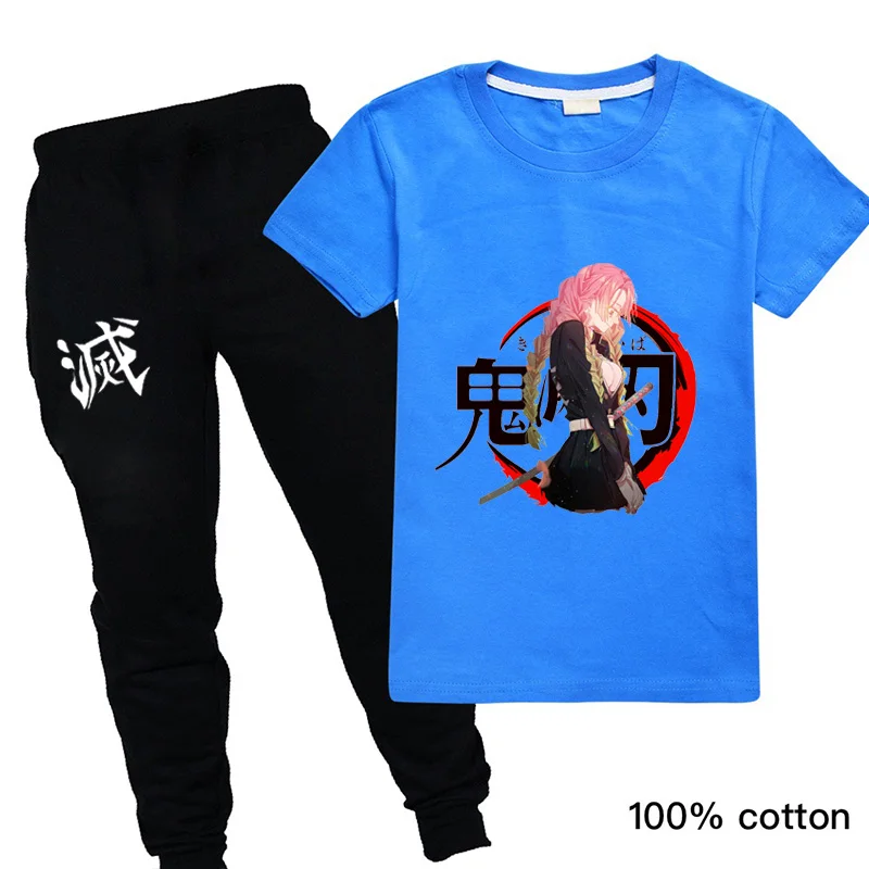 

Boutique Kids Clothing Sets Baby Boy Summer Tops Water Styled Demon Slayer T-Shirt +pants Outfits Roupas Social De Menino