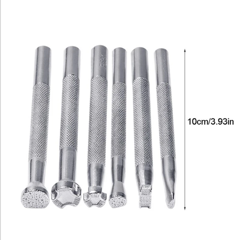 

C5AC 6 Pieces Alloy Stamp Punch Set Carving Saddle Making Tools 6 Pieces for Leather Craft DIY Art Working Professional