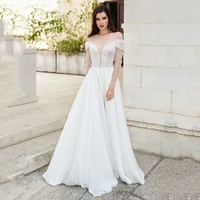 thinyfull princess off the shoulder wedding dresses a line sheer scoop neck bride dresses lace appliques chiffon bridal gown