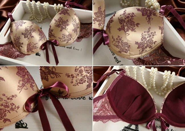 Женское Сексуальное белье атласная Печать Кружева Вышивка бюстгальтер