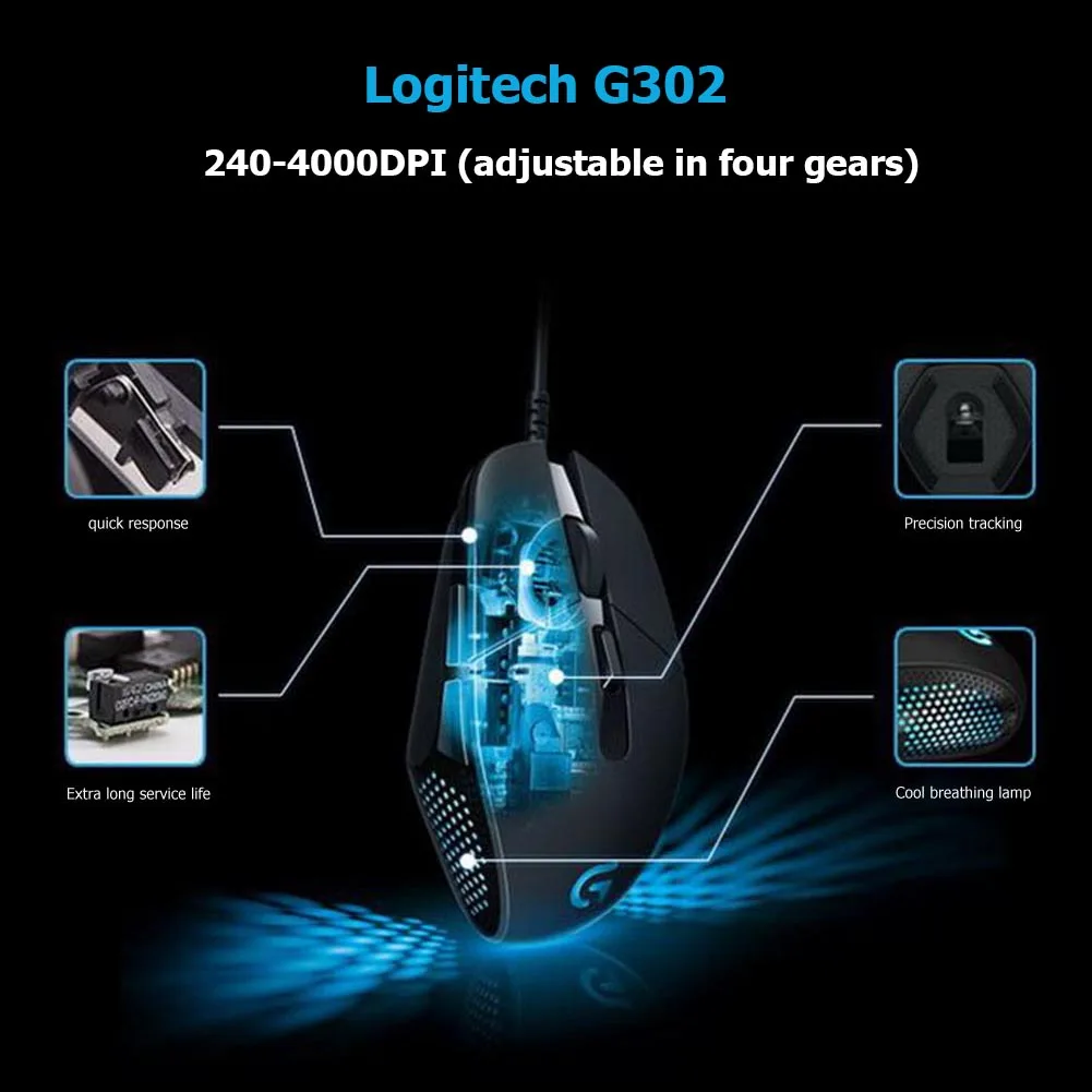 Проводная оптическая мышь Logitech G302 Регулируемая игровая 4000DPI с 6 кнопками