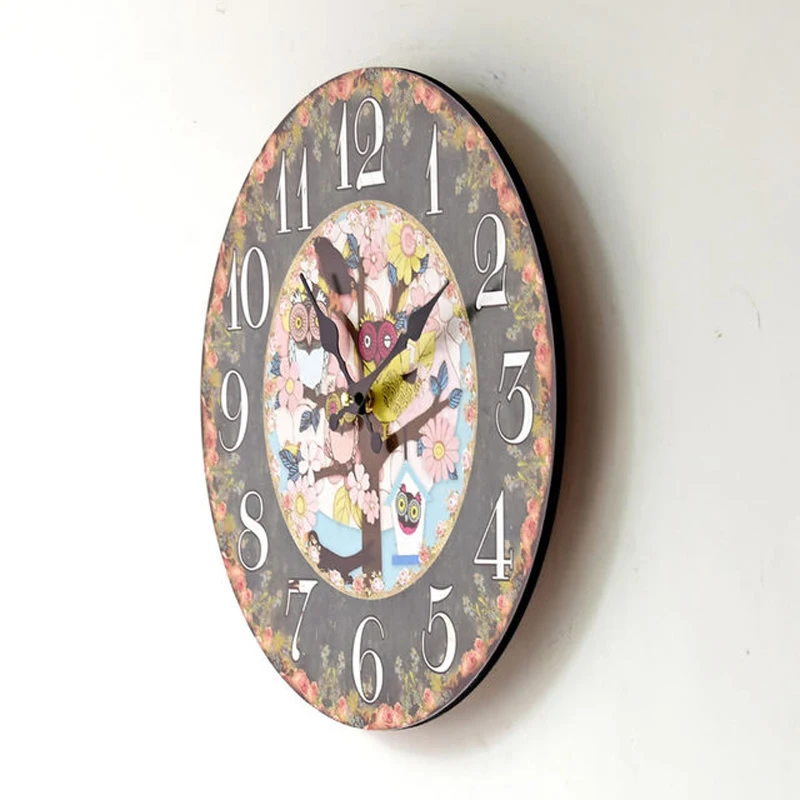 

Color Printing Garden Wall Clock Frameless Wall Decoration Electronic Cartoon Wall Clock Round Silent Digital Clock For Bedroom