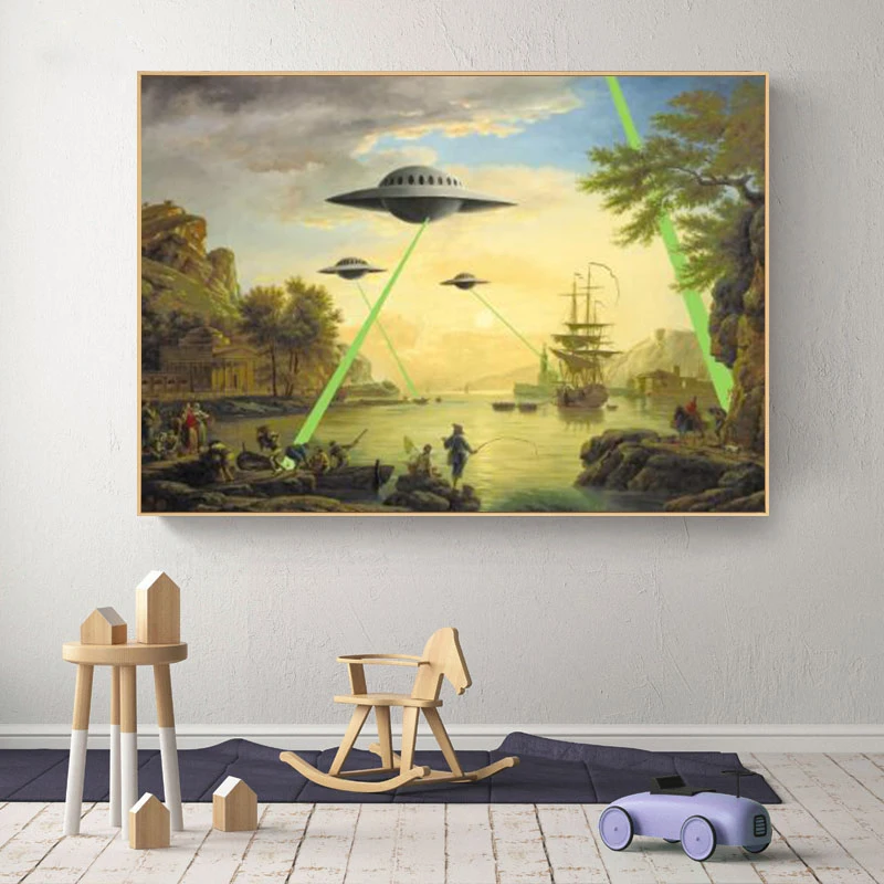 Холст с изображением инопланетянина НЛО вторжения постеры и печать на стене